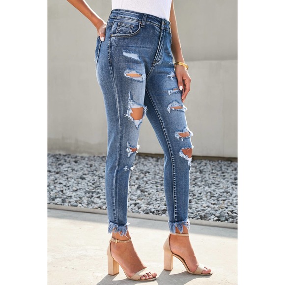 Distressed Frayed Hem Cropped Jeans - Picture 4 of 10